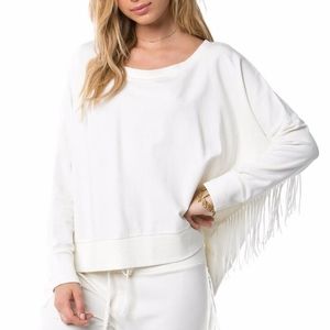 Amuse Society Emma Fleece Fringe Pullover Top French Terry in Casa Blanca